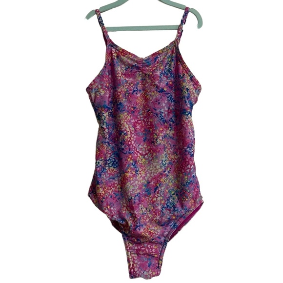 Speedo One-piece Swimsuit Youth Girls XL Floral Spaghetti Strap V-Neck - Picture 1 of 5